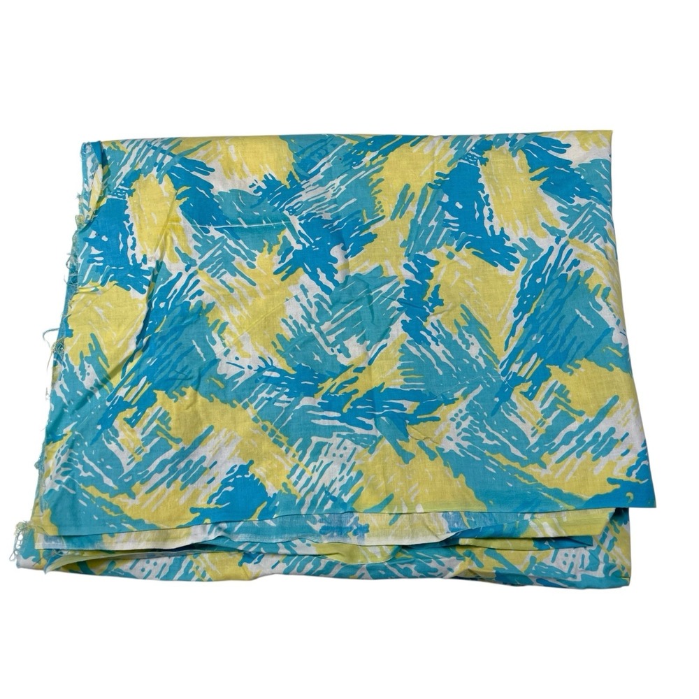 56x35 Blue Yellow Abstract Brushstroke Print Sewing Fabric MCM Retro Coastal